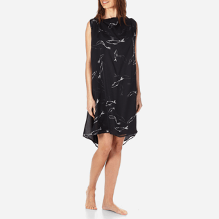 Women Others Printed - Women Cowl neck Silk Voile Dress Fish Dance, Black frontworn Women Others Printed - Women Cowl neck Silk Voile Dress Fish Dance, Black frontworn