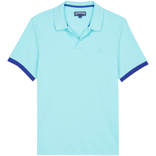 男款 Others 纯色 - Men Cotton Pique Polo Shirt Solid, Lazulii blue 正面图
