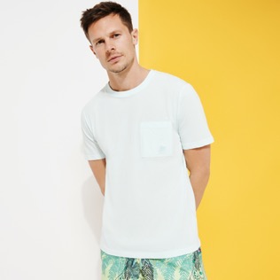 Hombre Autros Liso - Camiseta de algodón orgánico de color liso para hombre, Glacier vista frontal desgastada