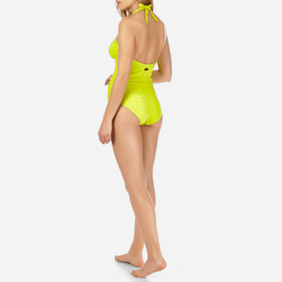 Women One Piece Solid - Women Triangle One Piece Swimsuit Turtles Scales, Chartreuse backworn Women One Piece Solid - Women Triangle One Piece Swimsuit Turtles Scales, Chartreuse backworn