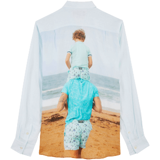 Imagen de Hombre Autros Estampado - Camisa de lino con estampado Père & Fils para hombre, Cielo 2 vista trasera Imagen de Hombre Autros Estampado - Camisa de lino con estampado Père & Fils para hombre, Cielo 2 vista trasera