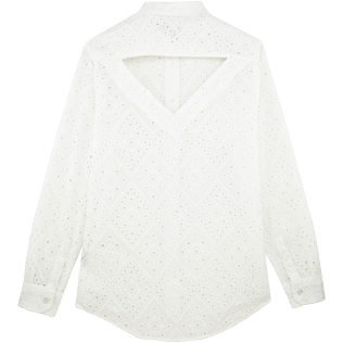 Mujer Camisetas Bordado - Camisa de algodón anudada alrededor del cuello con bordado de troquelado para mujer, Blanco back Mujer Camisetas Bordado - Camisa de algodón anudada alrededor del cuello con bordado de troquelado para mujer, Blanco back