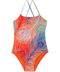 Girls Others Printed - Girls One-piece Swimsuit Plumes, Guava front view