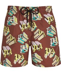Men Others Printed - Men Swimwear Monogram 3D - Vilebrequin x Palm Angels, Hazelnut front view