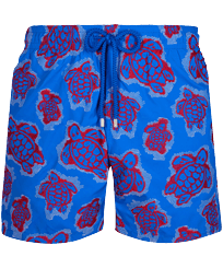 Men Classic Embroidered - Men Swim Trunks Embroidered 2003 Turtle Shell Print - Limited Edition, Sea blue front view