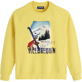 Men Cotton Sweatshirt Turtle Skier Snow and Sun Buttercup yellow front view