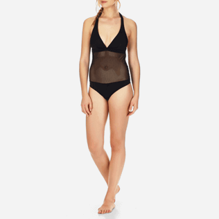 Women One piece Solid - Women One Piece Swimsuit Solid Net, Black frontworn Women One piece Solid - Women One Piece Swimsuit Solid Net, Black frontworn