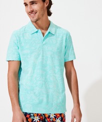 Men Others Solid - Men Terry Jacquard Polo Shirt Solid, Lagoon front worn view
