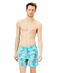 Men Classic Embroidered - Men Swim Trunks Embroidered Les Geckos - Limited Edition, Lazulii blue front worn view