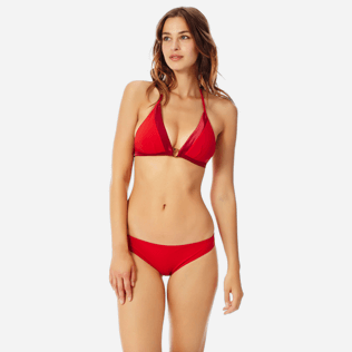 Women Halter Solid - Women halter bikini Top Tuxedo, Red polish frontworn Women Halter Solid - Women halter bikini Top Tuxedo, Red polish frontworn