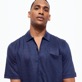 男款 Others 纯色 - Unisex Linen Jersey Bowling Shirt Solid, Navy 细节视图3
