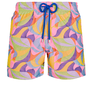 Men Classic Embroidered - Men Swim Trunks Embroidered 1984 Invisible Fish - Limited Edition, Pink polka front view