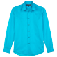 Uomo Altri Unita - Camicia unisex in voile di cotone tinta unita, Azzurro vista frontale