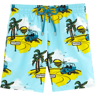 Men Classic / Moorea Printed - Sunny Car Swim shorts, Frosted blue front Men Classic / Moorea Printed - Sunny Car Swim shorts, Frosted blue front