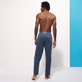 Men Others Solid - Unisex Linen Pants Solid, Navy heather back worn view