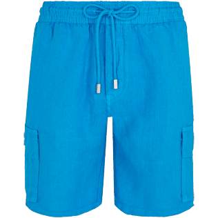 Men Others Solid - Men Cargo Linen Bermuda Shorts Solid, Hawaii blue front Men Others Solid - Men Cargo Linen Bermuda Shorts Solid, Hawaii blue front