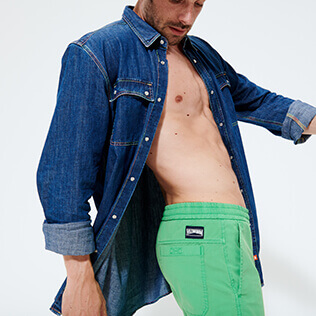 Men Others Solid - Men Elastic Belt Pants, Grass green details view 1