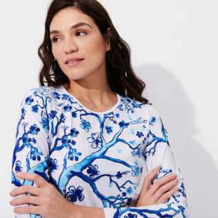 Mujer Autros Estampado - Camiseta térmica de manga larga con estampado Cherry Blossom para mujer, Mar azul detalles vista 1