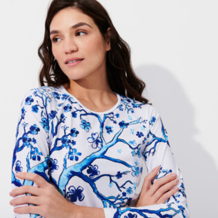 Photo de Femme AUTRES Imprimé - T-shirt anti UV femme manches longues Cherry Blossom, Bleu de mer vue de détail 1 Photo de Femme AUTRES Imprimé - T-shirt anti UV femme manches longues Cherry Blossom, Bleu de mer vue de détail 1