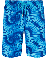 Herren Klassische lange Bedruckt - Ultraleichte, lange und verstaubare Nautilius Tie & Dye Badeshorts für Herren, Aquamarin blau Vorderansicht