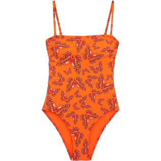 Mujer One Piece Estampado - Bañador de una sola pieza estilo bustier con estampado Butterflies, Papaya front Mujer One Piece Estampado - Bañador de una sola pieza estilo bustier con estampado Butterflies, Papaya front