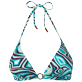Mujer Halter Estampado - Top de bikini anudado alrededor del cuello con estampado 2001 Broken Waves para mujer, Azurin vista frontal