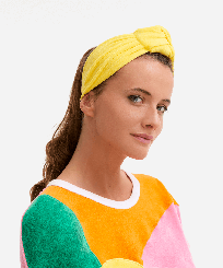 Damen Andere Uni - Frottee-Stirnband für Damen – Vilebrequin x JCC+ – Limitierte Serie, Citron Vorderseite getragene Ansicht