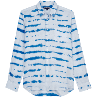 Uomo Altri Stampato - Camicia uomo in lino Rayures Tie & Dye, Azzurro cielo vista frontale