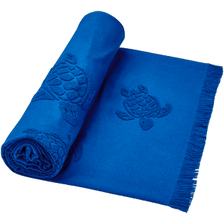 Others Solid - Fouta in terry cloth Turtles Jacquard, Royal blue frontworn Others Solid - Fouta in terry cloth Turtles Jacquard, Royal blue frontworn