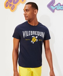 Hombre Autros Estampado - Camiseta de algodón con estampado VBQ 50 para hombre, Azul marino vista frontal desgastada