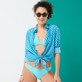 Autros Estampado - Camisa de verano unisex en gasa de algodón con estampado Urchins, Lazulii blue detalles vista 4