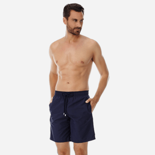 Men Long classic Solid - Men Swimwear Long solid, Navy front worn view