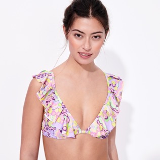 Women Underwire Printed - Women Halter Bikini Top Rainbow Flowers, Cyclamen details view 1