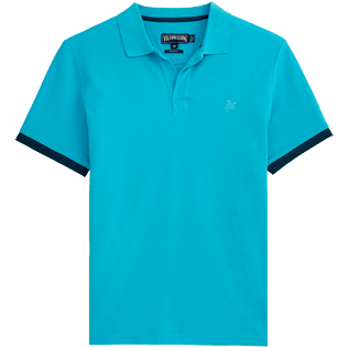 Men Others Solid - Solid Cotton pique polo, Azure front Men Others Solid - Solid Cotton pique polo, Azure front
