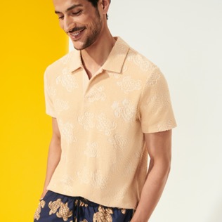 Picture of Men Others Terry jacquard - Men Terry Jacquard Polo Shirt Solid, Dune details view 2 Picture of Men Others Terry jacquard - Men Terry Jacquard Polo Shirt Solid, Dune details view 2