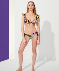 Women Classic brief Printed - Women Bikini Bottom Mini Brief to be tied Invisible Fish, Black front worn view
