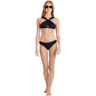Mujer Halter Liso - Top de bikini anudado alrededor del cuello de color liso para mujer, Negro supp2 Mujer Halter Liso - Top de bikini anudado alrededor del cuello de color liso para mujer, Negro supp2