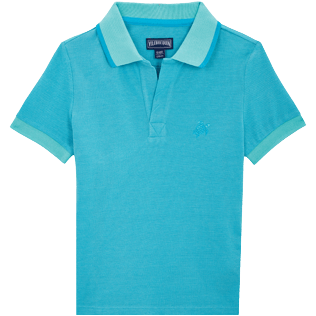 Boys Others Solid - Boys Cotton Pique Polo Shirt Solid, Azure front view