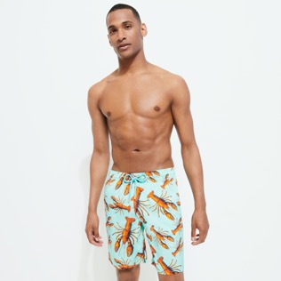 Men Others Printed - Men Stretch Long Swim Shorts Lobster, Lagoon front worn view