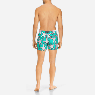 Men Classic / Moorea Printed - Men Stretch Swimwear Starfish Art, Veronese green backworn Men Classic / Moorea Printed - Men Stretch Swimwear Starfish Art, Veronese green backworn