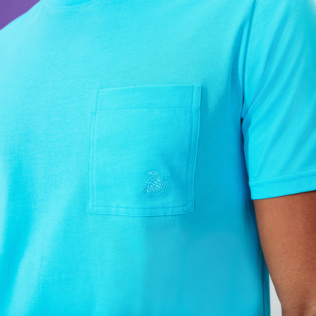 Hombre Autros Liso - Camiseta de algodón orgánico de color liso para hombre, Celeste detalles vista 3