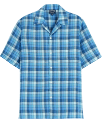 Camisa de bolos con estampado Checks para hombre de Vilebrequin x The Beach Boys Azul marino vista frontal
