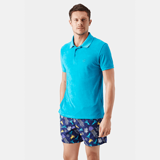 Uomo Altri Unita - Polo uomo in spugna tinta unita, Azzurro chiaro frontworn Uomo Altri Unita - Polo uomo in spugna tinta unita, Azzurro chiaro frontworn