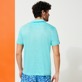 男款 Others 纯色 - 男士纯色亚麻运动 Polo 衫, Lazulii blue 背面穿戴视图