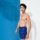Men Classic Embroidered - Men Swim Trunks Embroidered Giaco Elephant - Limited Edition, Batik blue front worn view