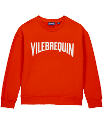 Boys Crewneck Cotton Sweatshirt Vilebrequin logo Poppy red front view
