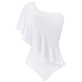Mujer Una pieza Liso - Bañador asimétrico de una sola pieza y color liso con volante para mujer, Blanco vista frontal