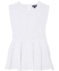 Niñas Autros Bordado - Vestido de lino con bordado inglés para niña, Blanco vista frontal