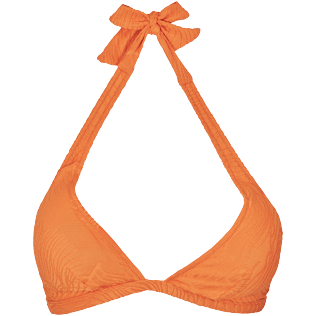 Mujer Halter Liso - Top de bikini anudado alrededor del cuello con estampado Plumes Jacquard para mujer, Terracotta vista frontal