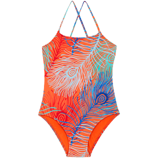 Girls Others Printed - Girls One-piece Swimsuit Plumes, Guava front view